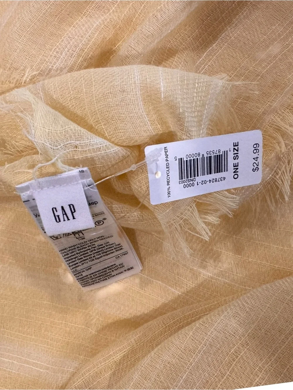 GAP NEW Lightweight Yellow Woven Scarf